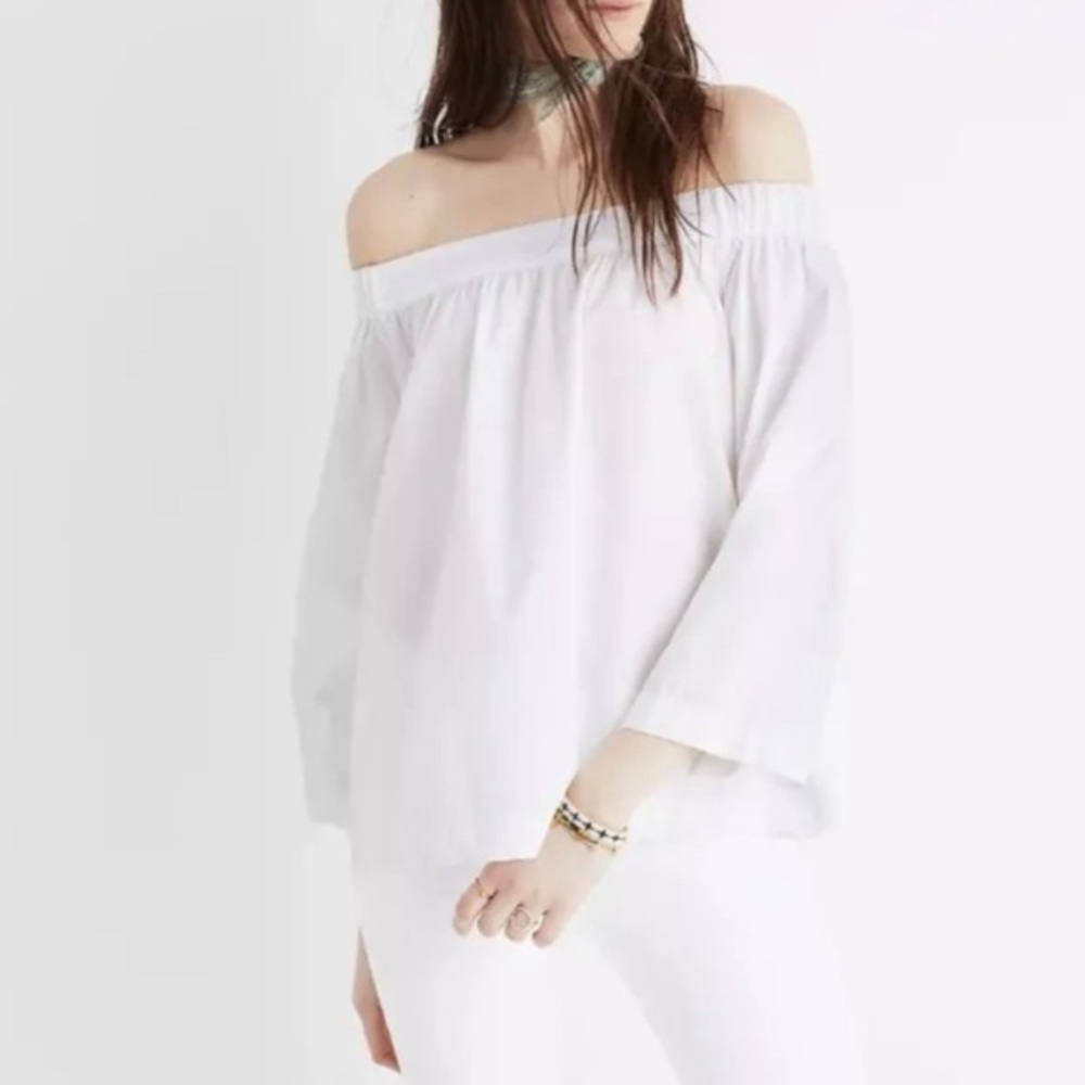MADEWELL White Cotton Off‎ The Shoulder Clean Preppy Trendy size XL